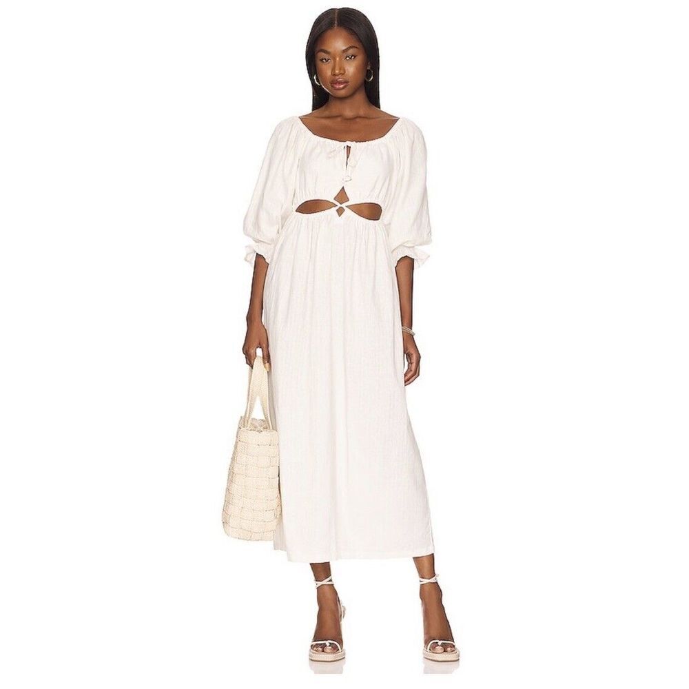 NWT Cleobella Womens Large Sutton Ankle Dress Ivory Anthropologie Beach‎ Sheer